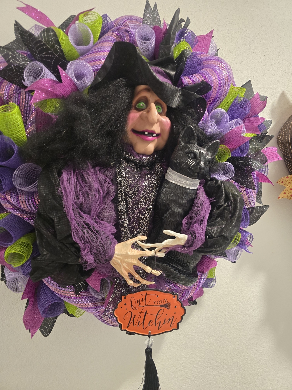 W166 - Halloween Witch Wreath with Cat